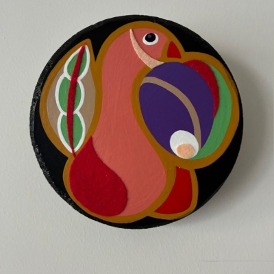 birdie - ∅14x3, beton/verf/lak/vilt, € 125,-
