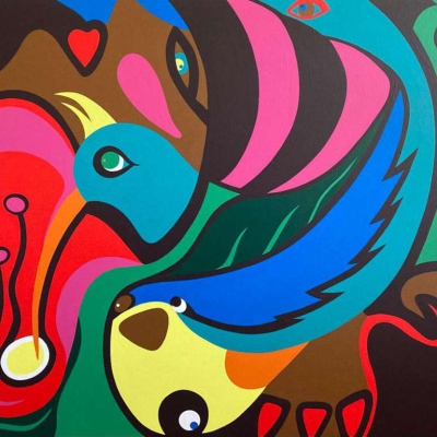 hoofddenksels - 100x150, linnen/verf/lak, € 1250,-