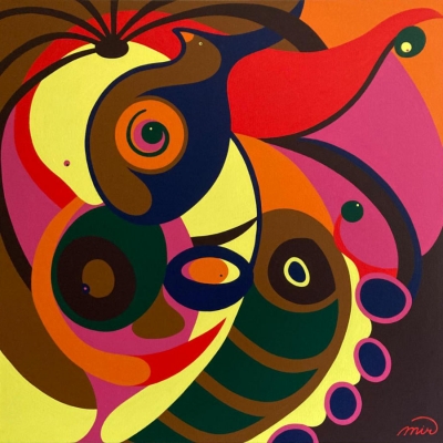 worstelding - 100x100, linnen/verf/lak, € 1000,-